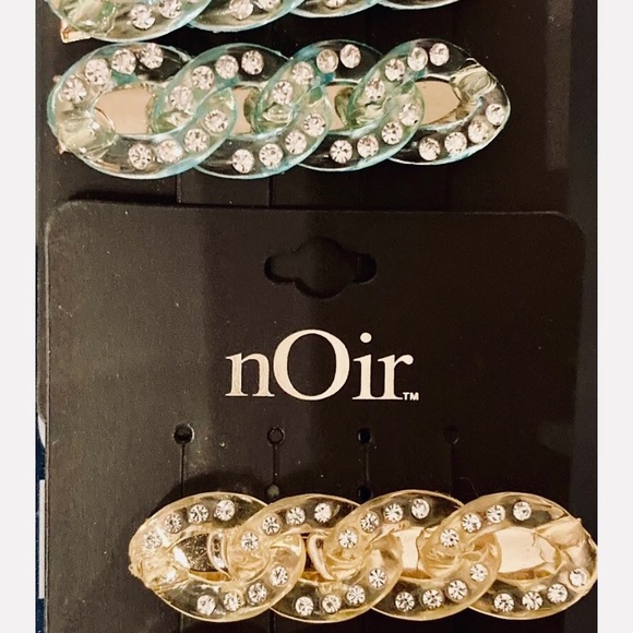 Noir Nordstrom 4 pieces Rhinestones Chain-link Hair Clips Gold And Blue Tone New - Picture 5 of 5
